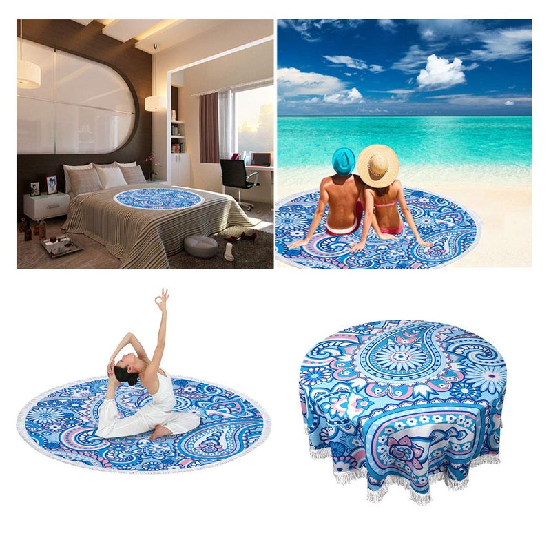 Violet Mist Microfiber Beach Towels Oversized Round Hawaiian Beach Blanket Sand Free Quick Dry Hippie Boho Circle Bath Towel Absorbent Tropical Meditation Rug Yoga Mat Throw Fringe Tapestry 60" TF - Image 4